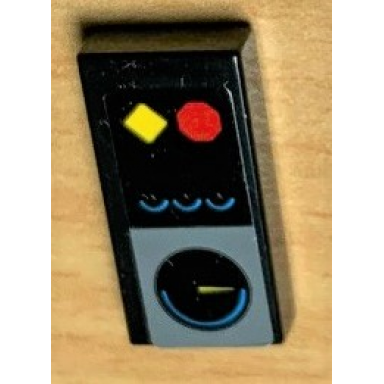 black tile 1 x 2 with gauges and red and yellow buttons pattern sticker - set 42078