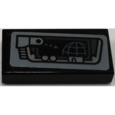 black tile 1 x 2 with black and dark bluish gray monitor and navigation system pattern sticker - set 75149