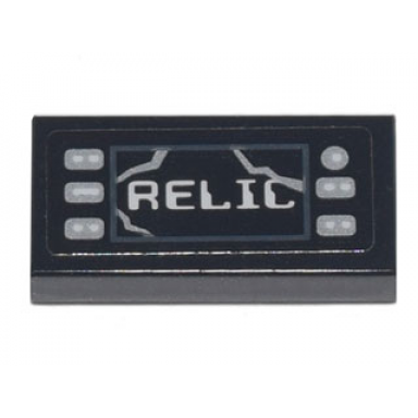 black tile 1 x 2 with relic silver buttons and cracked screen pattern sticker - set 70840