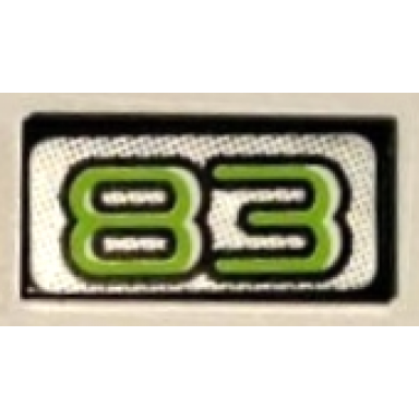 black tile 1 x 2 with lime number 83 on silver background pattern sticker - set 8307