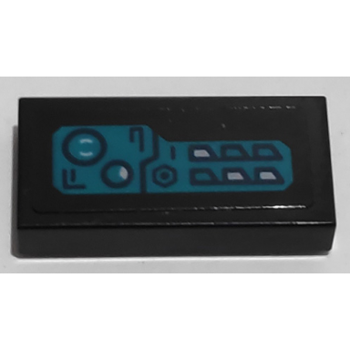 black tile 1 x 2 with dark turquoise control panel pattern model left side sticker - set 76153