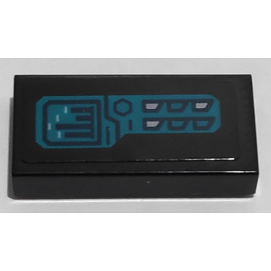 black tile 1 x 2 with dark turquoise control panel pattern model right side sticker - set 76153