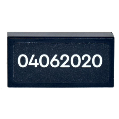 black tile 1 x 2 with white 04062020 pattern sticker - set 21329