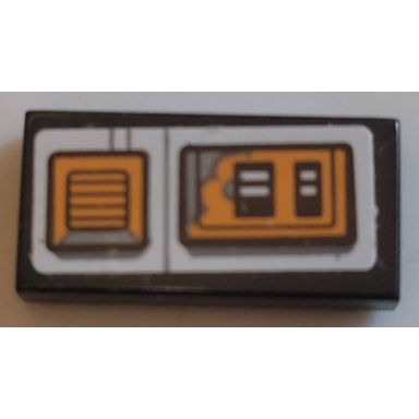 black tile 1 x 2 with dark orange air vents with oil stains on light bluish gray background pattern sticker - set 75178