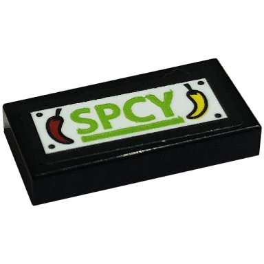 black tile 1 x 2 with lime spcy and chili peppers pattern sticker - set 41701