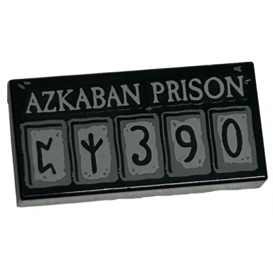 black tile 1 x 2 with light bluish gray azkaban prison and squares with runes and 390 pattern