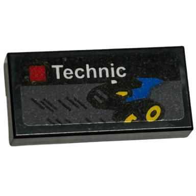black tile 1 x 2 with lego technic set box art blue vehicle with yellow wheels pattern sticker - set 40574