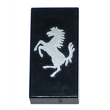 black tile 1 x 2 with ferrari logo silver horse vertical orientation pattern