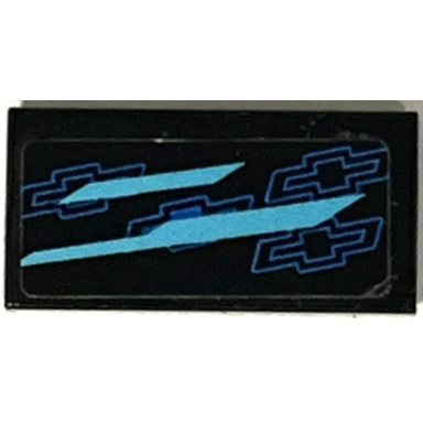 black tile 1 x 2 with medium azure stripes and blue chevrolet logos pattern model right side sticker - set 75891