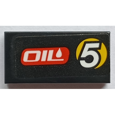 black tile 1 x 2 with white oil and number 5 in yellow circle pattern model left side sticker - set 60288