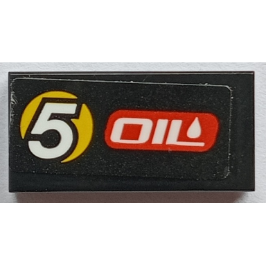 black tile 1 x 2 with white oil and number 5 in yellow circle pattern model right side sticker - set 60288