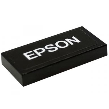 black tile 1 x 2 with white epson pattern sticker - set 76909