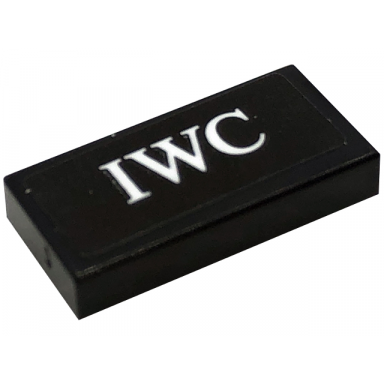 black tile 1 x 2 with white iwc pattern sticker - set 76909