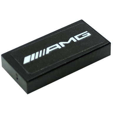 black tile 1 x 2 with white amg logo pattern sticker - set 76909