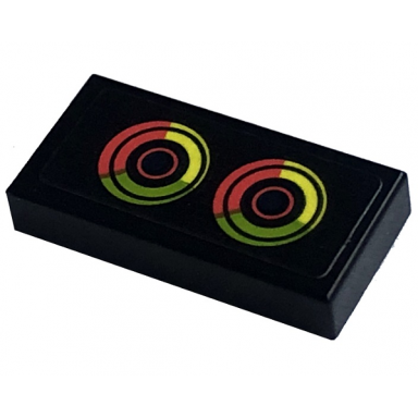 black tile 1 x 2 with coral lime and neon yellow circles pattern sticker - set 41755