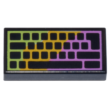 black tile 1 x 2 with computer keyboard dark pink bright light orange and lime rgb pattern
