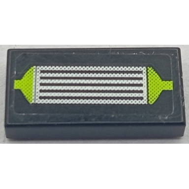 black tile 1 x 2 with silver intercooler radiator grille with lime ends pattern sticker - set 8154