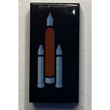 black tile 1 x 2 with dark orange rocket pattern sticker - set 60351