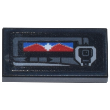 black tile 1 x 2 with pager with red white and blue captain marvel symbol pattern sticker - set 76269