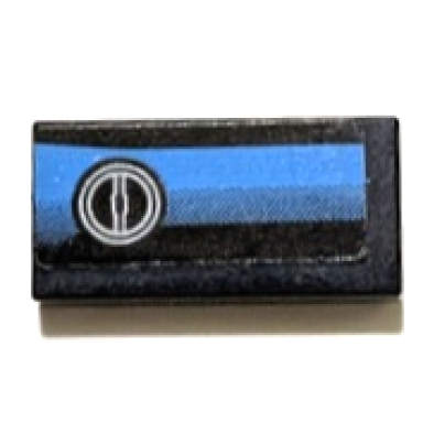 black tile 1 x 2 with dark azure gradient stripe and round air vent pattern sticker - set 42162