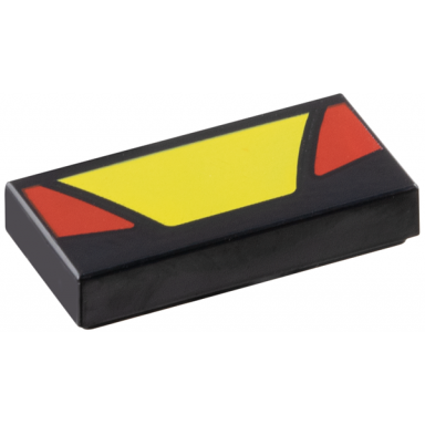 black tile 1 x 2 with yellow trapezoid in center and red triangular panels on sides pattern