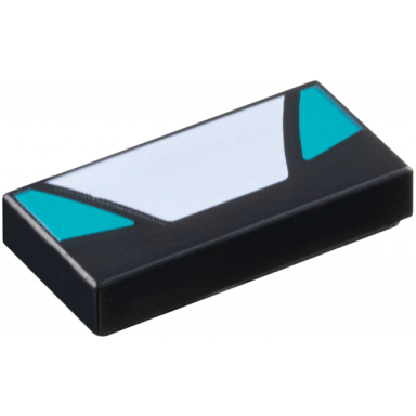 black tile 1 x 2 with white trapezoid in center and dark turquoise triangular panels on sides pattern