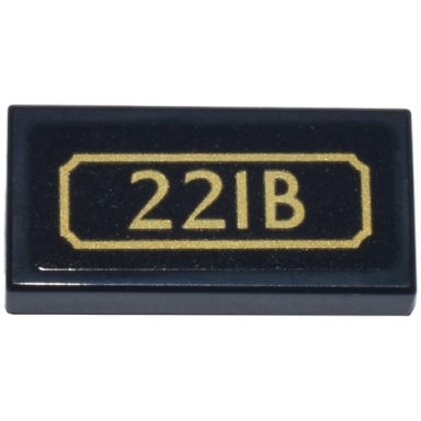 black tile 1 x 2 with gold address plaque 221b pattern sticker - set 10351