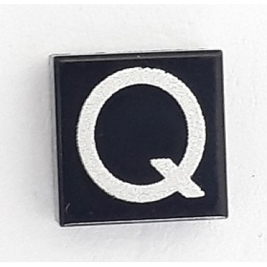 black tile 1 x 1 with silver capital letter q pattern - larger font and parallelogram line