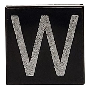 black tile 1 x 1 with silver capital letter w pattern