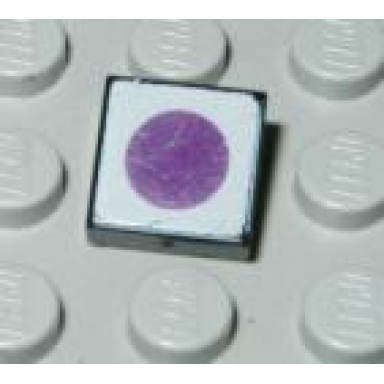 black tile 1 x 1 with white top and purple circle pattern