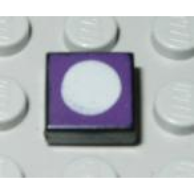 black tile 1 x 1 with purple top and white circle pattern
