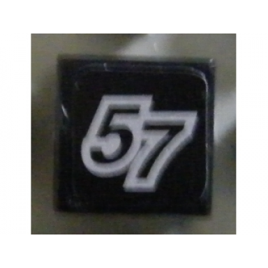 black tile 1 x 1 with number 57 pattern sticker - set 8643