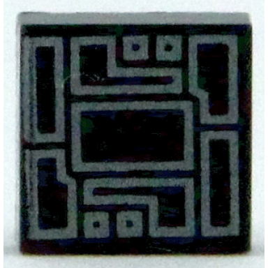 black tile 1 x 1 with silver circuitry pattern