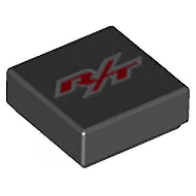 black tile 1 x 1 with r t pattern