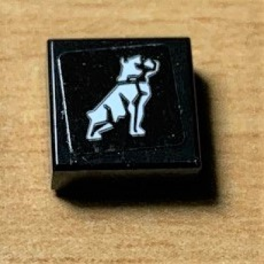 black tile 1 x 1 with white dog bulldog pattern sticker - set 42078