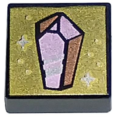 black tile 1 x 1 with metallic pink and copper crystal on gold background with sparkles pattern