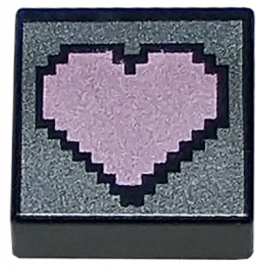 black tile 1 x 1 with pixelated metallic pink heart on dark silver background pattern