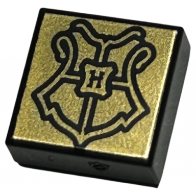 black tile 1 x 1 with hogwarts crest on gold background pattern