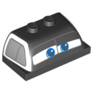 black windscreen 2 x 4 x 1 1 3 with blue eyes on white background and silver windows pattern
