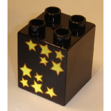 black duplo brick 2 x 2 x 2 with 10 stars pattern