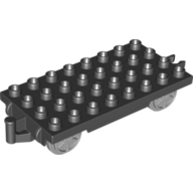 black duplo train base 4 x 8 with light bluish gray train wheels and black movable hook