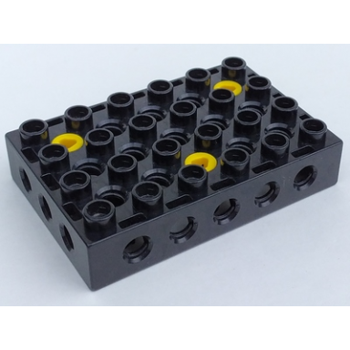 black duplo toolo brick 4 x 6 with holes on sides and top and 3 screws in top