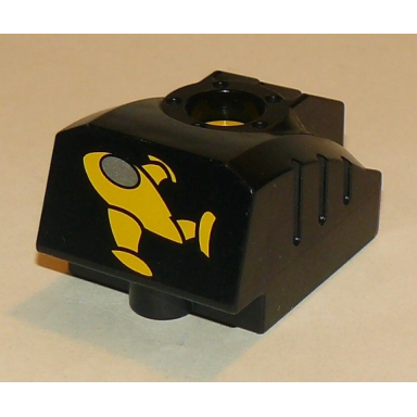 black duplo toolo mybot engine program brick with yellow airplane pattern