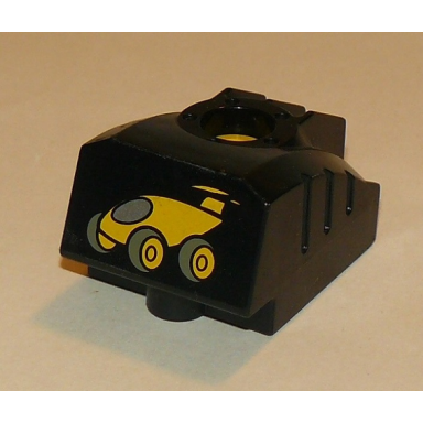 black duplo toolo mybot engine program brick with yellow car pattern