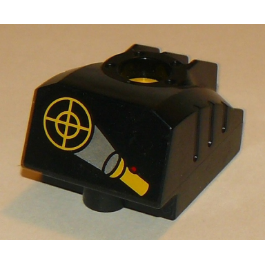 black duplo toolo mybot engine program brick with yellow flashlight and target pattern