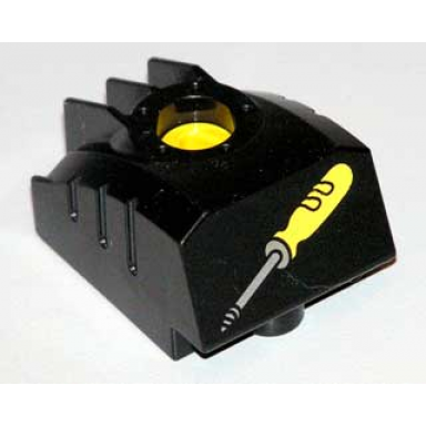 black duplo toolo mybot engine program brick with yellow screwdriver pattern
