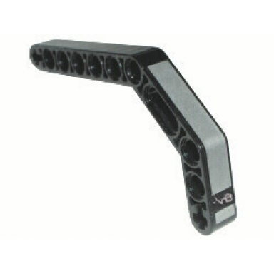 black technic liftarm modified bent thick 1 x 11.5 double with silver stripe and v-8 pattern sticker - set 8466