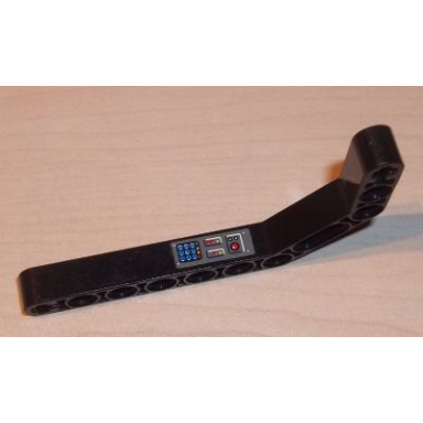 black technic liftarm modified bent thick 1 x 11.5 double with blue control pad and lights pattern sticker - set 8229
