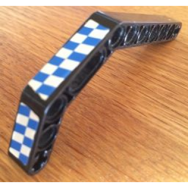 black technic liftarm modified bent thick 1 x 11.5 double with blue and white checkered pattern model left side stickers - set 8163