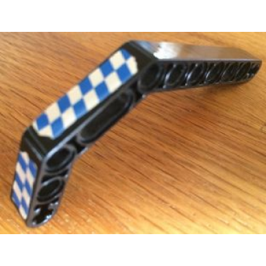 black technic liftarm modified bent thick 1 x 11.5 double with blue and white checkered pattern model right side stickers - set 8163